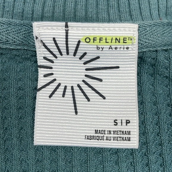 Aerie Offline Ribbed Knit Short Sleeve Crewneck Crop Shirt Teal Small - Picture 7 of 7